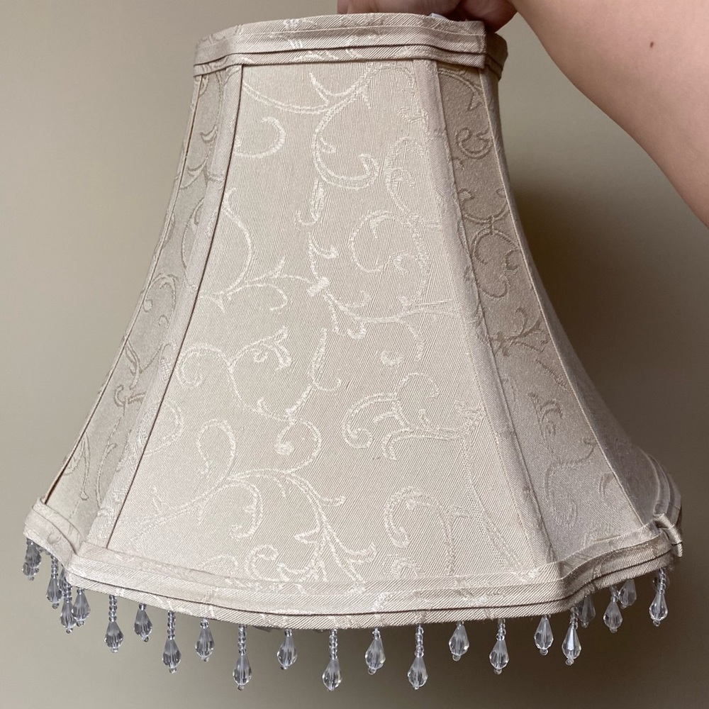 Cream Jacquard Fabric Lamp Shade with Crystal Bead Trim
